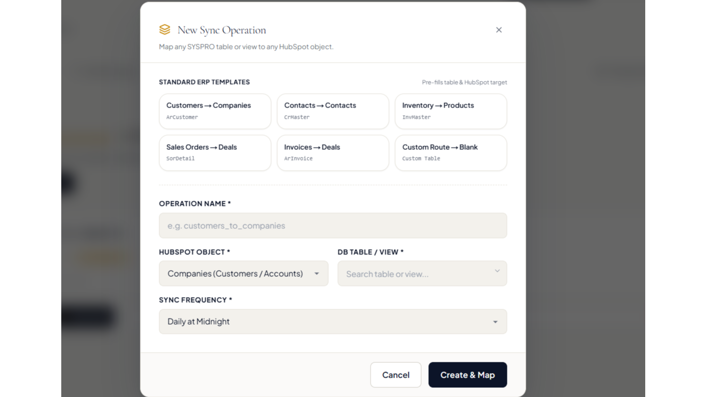 Sync custom SYSPRO tables to custom HubSpot objects.